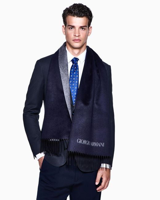 Giorgio Armani Blue Silk And Cashmere Scarf for men