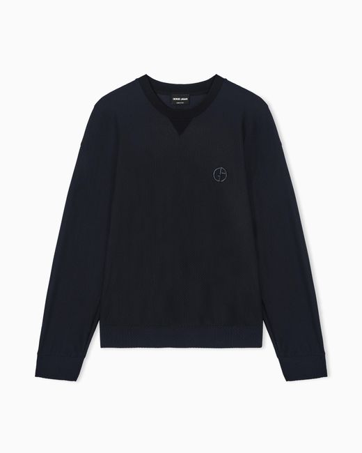 Giorgio Armani Blue Technical Waffle Sweatshirt for men