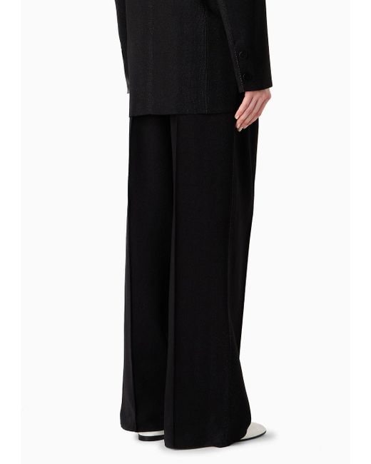Giorgio Armani Black Straight-cut Trousers In A Bonded Silk Blend