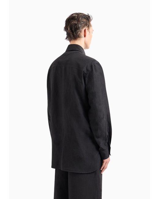 Giacca Camicia Con Zip In Tela Di Viscosa E Lino di Giorgio Armani in Black da Uomo