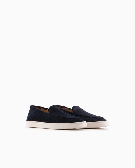 Giorgio Armani White Suede Slip On With Threading And Rubber Sole for men