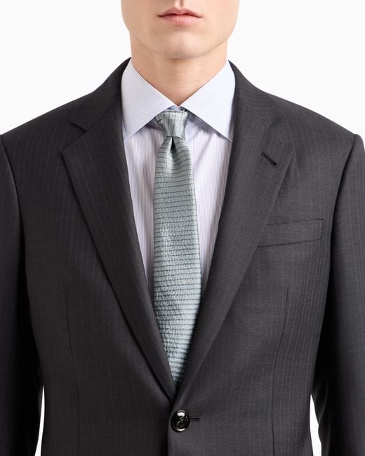 Giorgio Armani Black Manhattan Line Pinstriped Virgin-Wool Single-Breasted Suit for men