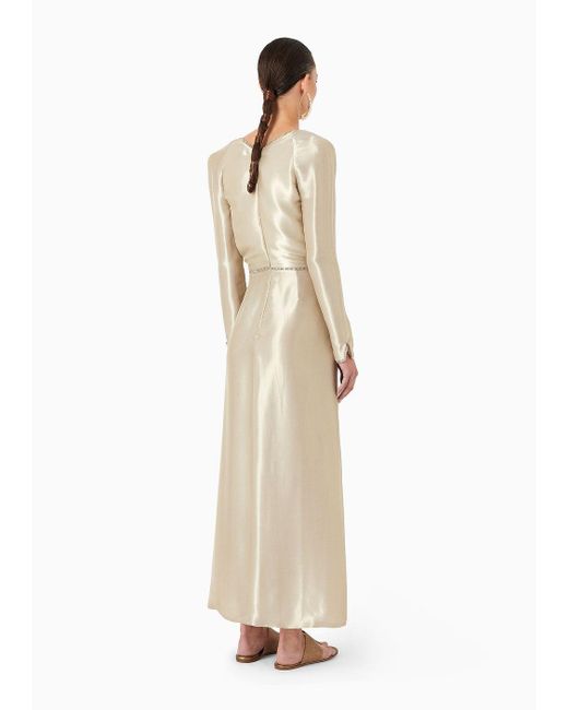 Giorgio Armani Natural Long Dress With Embroideries And Floral Embellishment