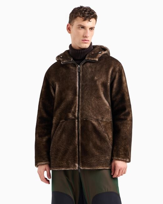 Giorgio Armani Caban Mit Kapuze, Gefertigt Aus Lamm-Shearling in Brown für Herren