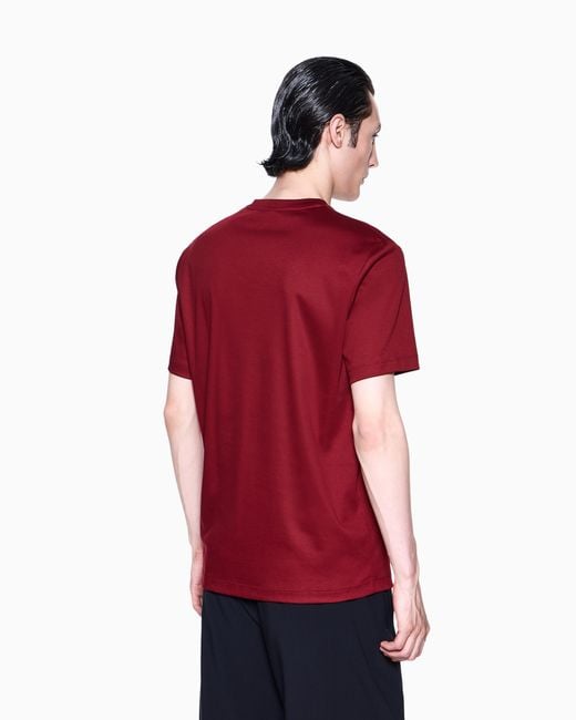 Giorgio Armani Red Short-Sleeve Cotton Interlock T-Shirt With Logo for men