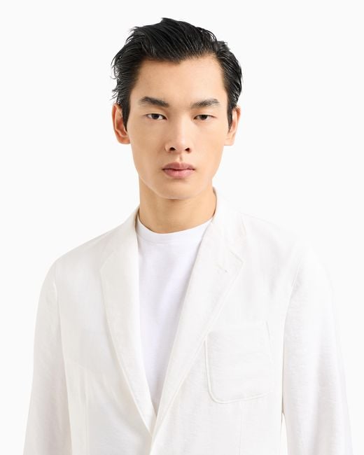 Chaqueta De Abotonadura Sencilla Línea Upton En Sarga De Mezcla De Seda Giorgio Armani de hombre de color White