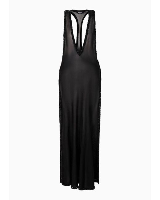 Giorgio Armani Black Long Viscose Dress With Embroidery