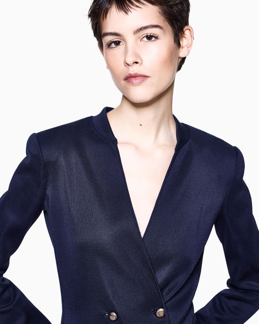 Giorgio Armani Blue Silk Knit Double-Breasted Jacket