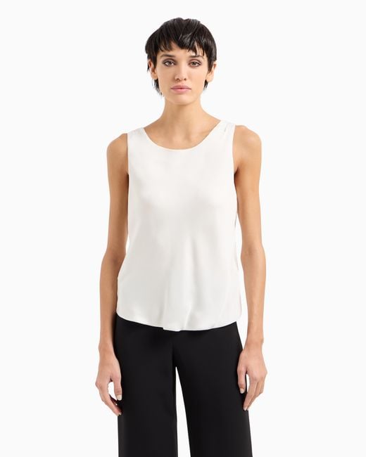 Giorgio Armani White Silk Top With A Sleeveless Crew Neck
