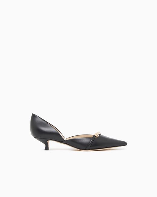 Giorgio Armani White Pointed Toe Leather Pumps With Strap And Low Heel