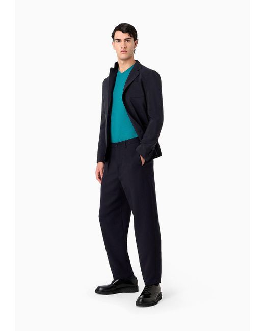 Giorgio Armani Blue Single-breasted Upton Jacket In Washed Silk for men