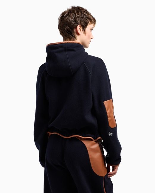 Giorgio Armani Blue Neve Cashmere Fleece Hooded Sweatshirt