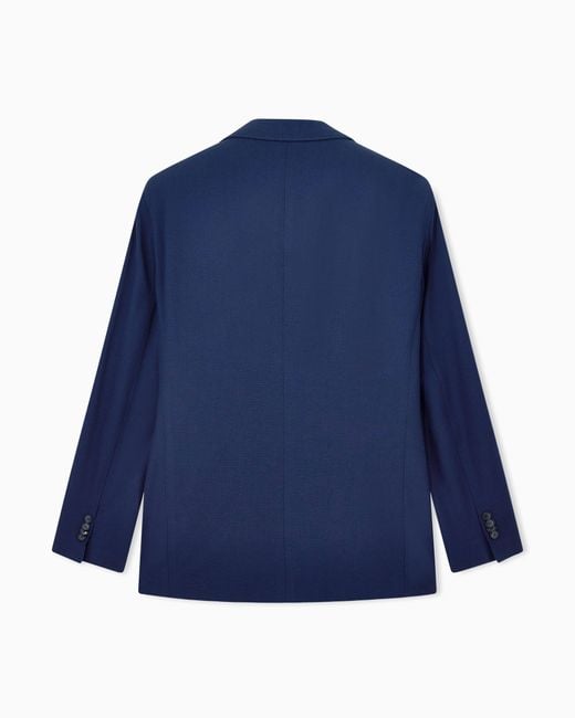 Giorgio Armani Blue Single-Breasted Virgin Wool Seersucker Jacket for men