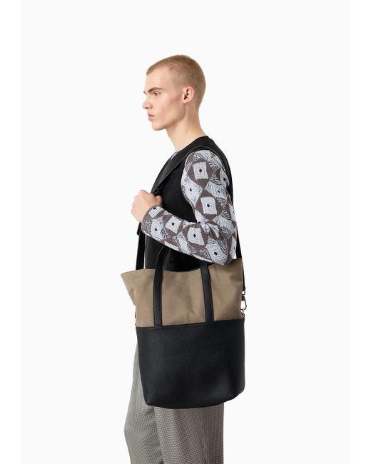 Giorgio Armani Black Canvas And Leather Shopper Bag for men