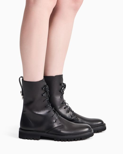 Giorgio Armani Black Boot Leather Upper With Cushioned Sole
