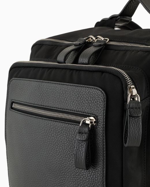 Giorgio Armani Black Nylon And Pebbled-Leather Backpack for men