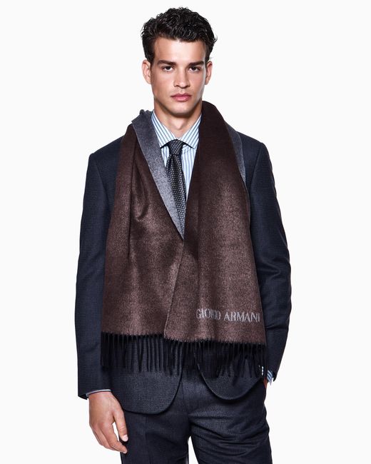 Giorgio Armani Brown Silk And Cashmere Scarf for men