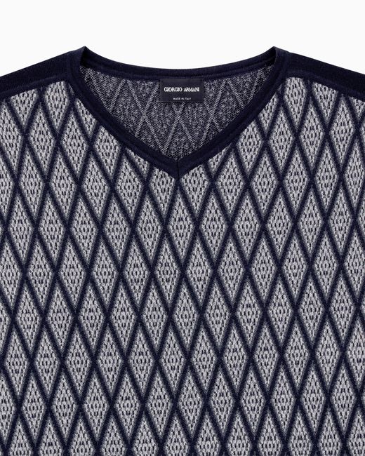 Giorgio Armani Blue Virgin Wool And Cashmere Jacquard Sweater for men