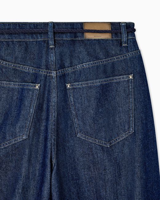 Giorgio Armani Blue Five-Pocket, Stretch Cotton-Denim Trousers With Belt Denim Collection