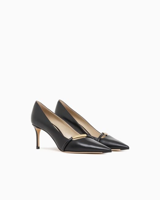 Giorgio Armani White Pointed Leather Pumps With Metallic Strap