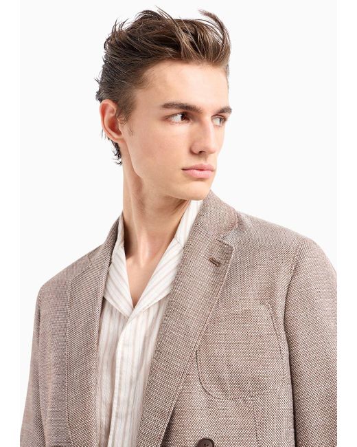 Giorgio Armani Gray Upton Line Double-breasted Jacket In Wool, Silk, Linen And Cashmere Chequerboard Jacquard for men