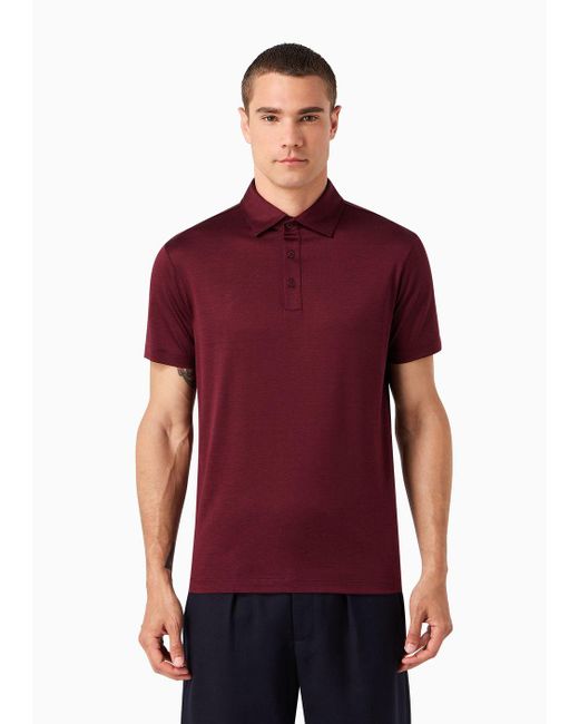 Giorgio Armani Red Silk And Cotton-mélange Jersey Polo Shirt for men