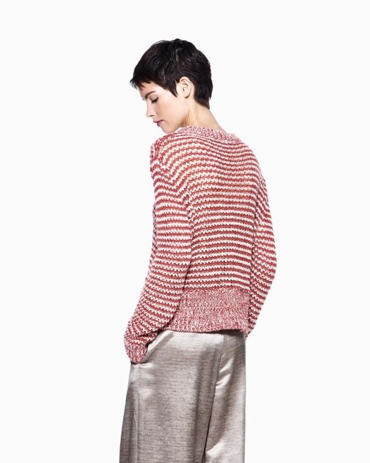 Giorgio Armani Red Linen-Blend Crew-Neck Jumper