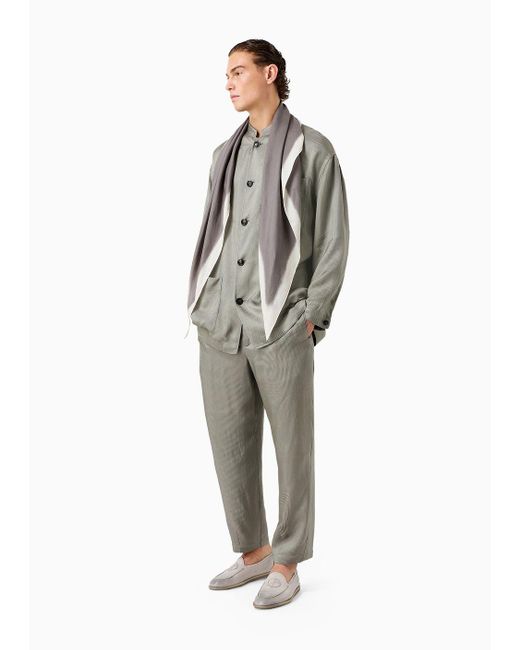 Giorgio Armani Gray Jacquard Viscose-blend Single-darted Trousers for men