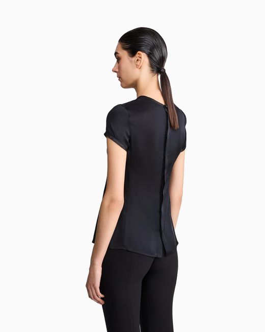 Giorgio Armani Black Silk Charmeuse Blouse With V Neckline