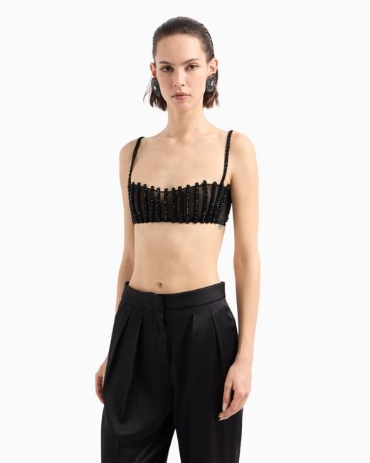 Giorgio Armani Black Bandeau-Top Aus Besticktem Stretch-Tüll