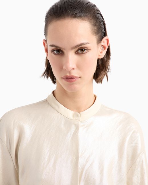 Camisa Larga De Viscosa Y Lino Laminado Giorgio Armani de color White