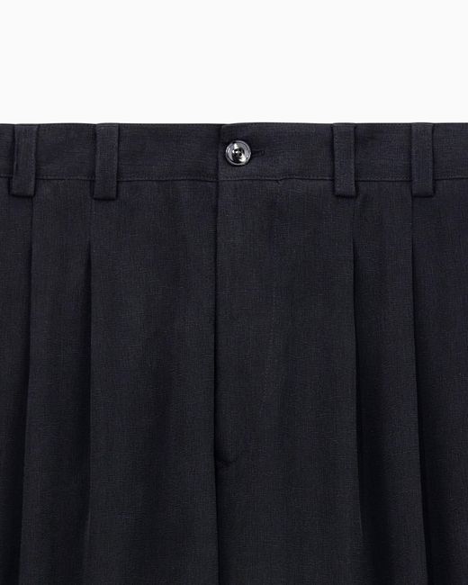 Giorgio Armani Blue Cupro Basketweave Double-Pleat Trousers for men