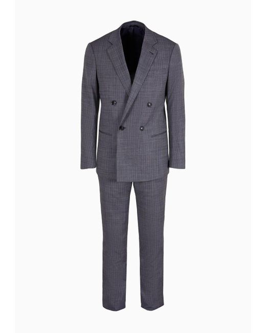 Giorgio Armani Blue Soho Line Double-breasted Check Suit In Virgin Wool for men