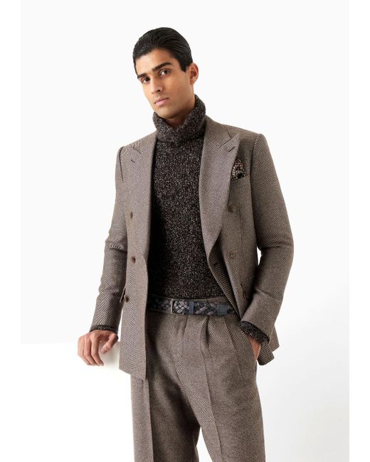 Giorgio Armani Brown Royal Line Double-breasted Cashmere And Silk Suit for men