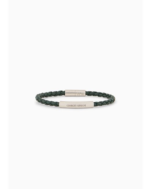 Giorgio Armani Multicolor Plaited-leather Bracelet With 925 Sterling Silver Details for men