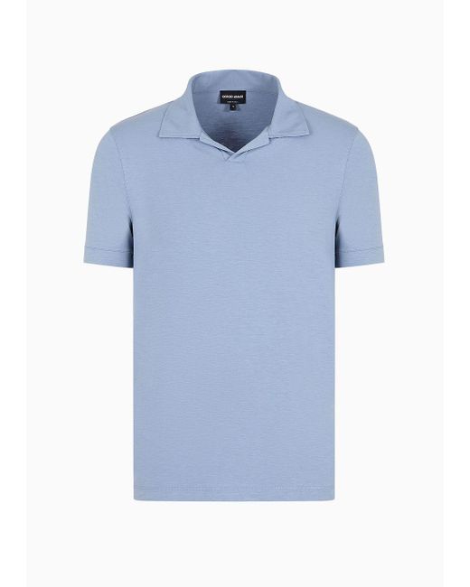 Giorgio Armani Blue Stretch Bamboo-viscose Jersey Polo Shirt for men