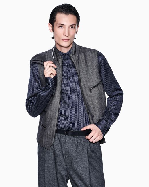 Giorgio Armani Blue Slim-Fit Micro-Jacquard Silk And Cotton Jersey Shirt for men