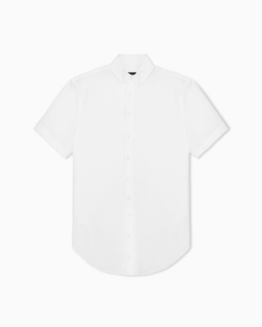 Giorgio Armani White Short-Sleeved Cotton-Seersucker Shirt for men