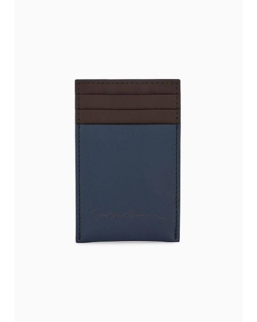 Giorgio Armani Blue Two-tone Leather Credit Card Holder With Money Clip for men