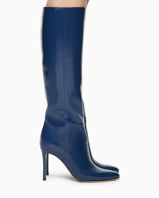 Giorgio Armani Blue High Boots With Patent Leather Heel