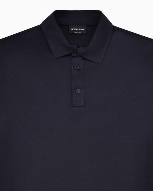 Giorgio Armani Blue Silk And Cotton-Mélange Jersey Polo Shirt for men