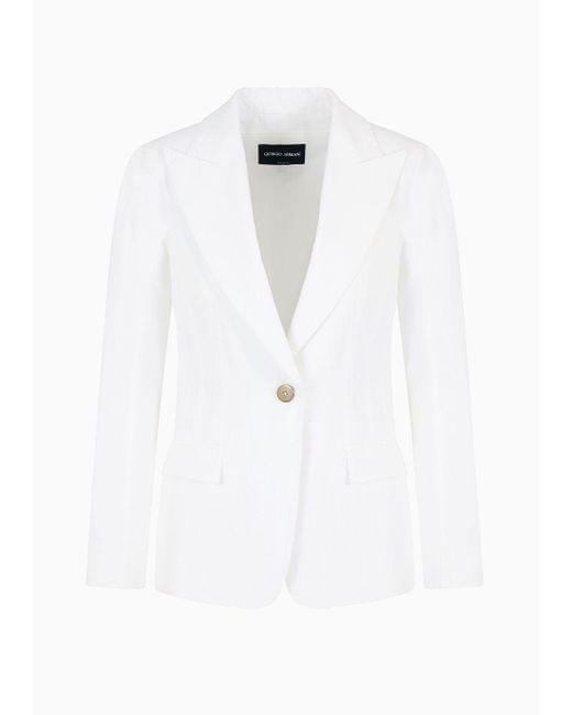 Giorgio Armani White Single-breasted Linen Jacket