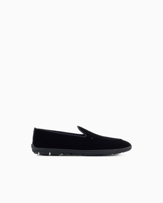 Giorgio Armani White Velvet Slip On Shoes With A Flexible Rubber Sole for men
