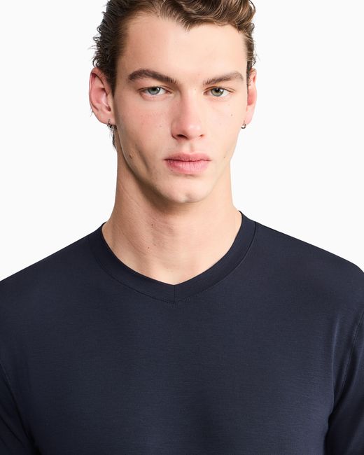 Giorgio Armani Blue Jersey T-Shirt With A V-Neck for men