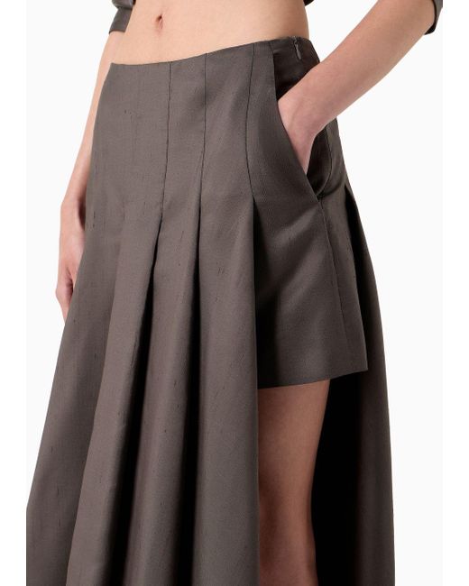 Giorgio Armani Brown Long Skirt In Silk Shantung With Wide Slits