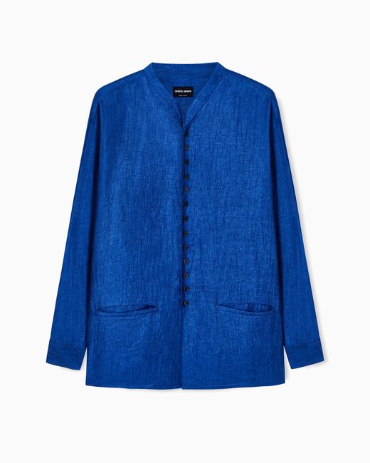 Giorgio Armani Blue Faded Linen Blend Shirt Jacket for men