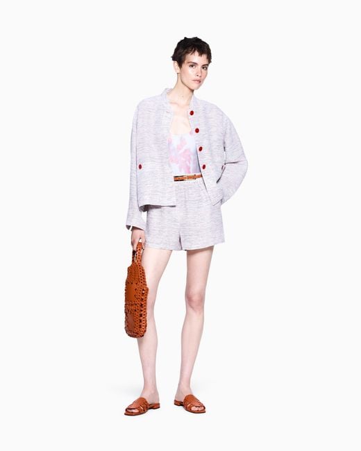 Giorgio Armani White Viscose And Linen Mouliné Knit Blouson