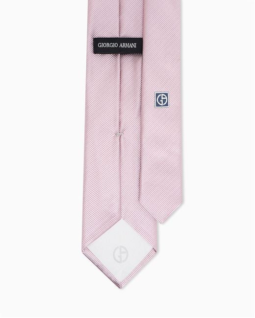 Giorgio Armani White Classic Jacquard Silk Tie With Embroidered Logo for men