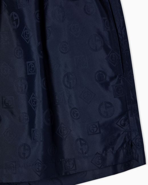 Giorgio Armani Blue Monogram Swim Trunks for men