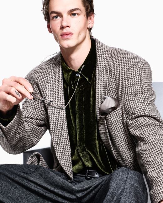Giorgio Armani Gray Blazer Heritage Oversized Cashmere Wool Micro Jacquard Knit for men